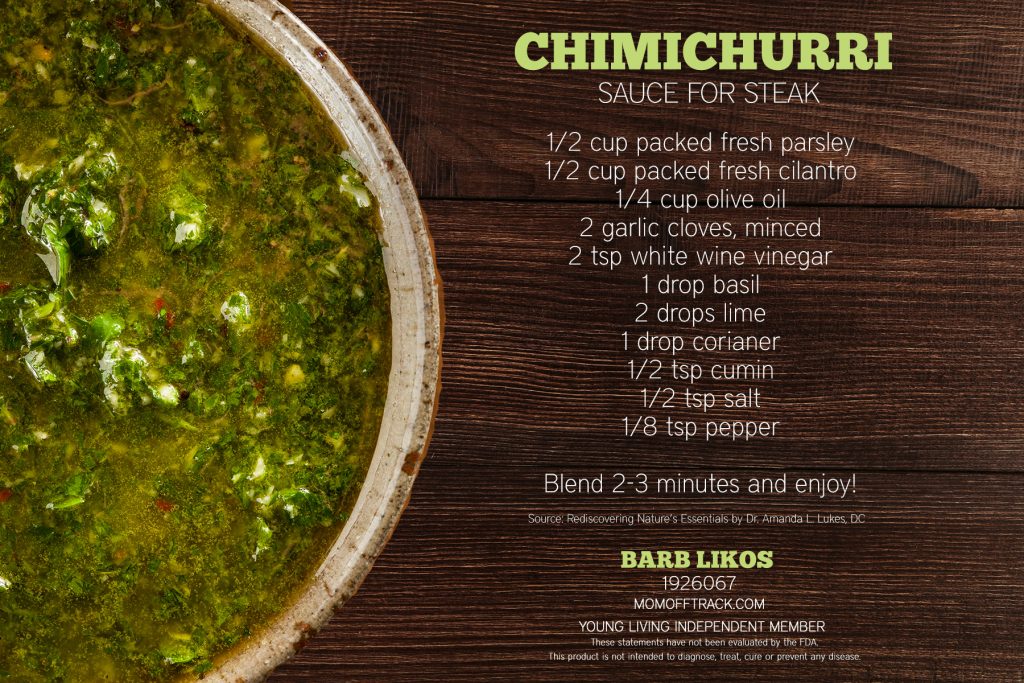 Love that this Chimichurri sauce for steak uses Young Living Vitality essential oils. 