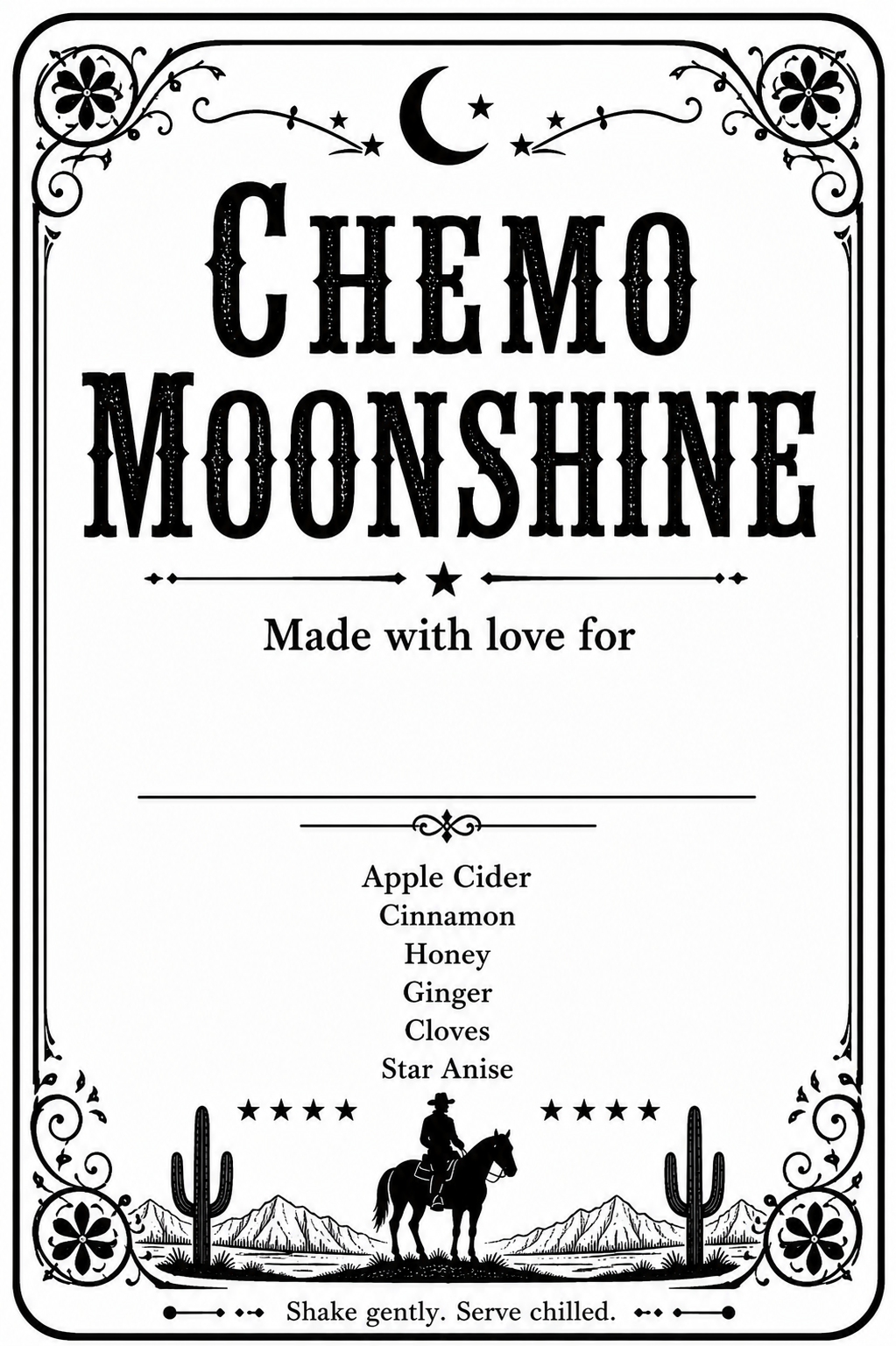 printable label for chemo moonshine for care package