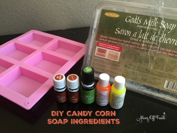 DIY candy corn soap ingredients. Quick and easy Halloween soap recipe. 