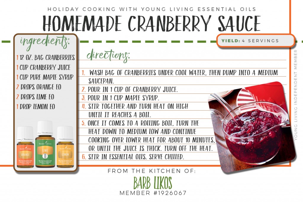 This delicious homemade cranberry sauce made with lemon , lime, and orange essential oils will really kick things up a notch. 