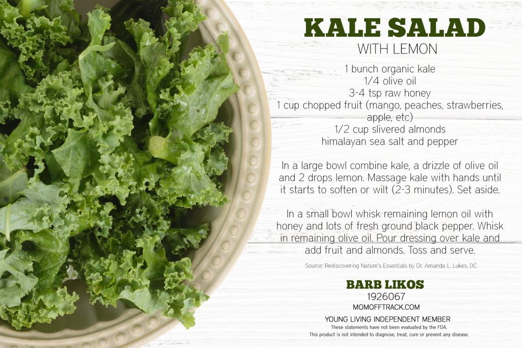 Healthy kale salad with lemon essential oil. 