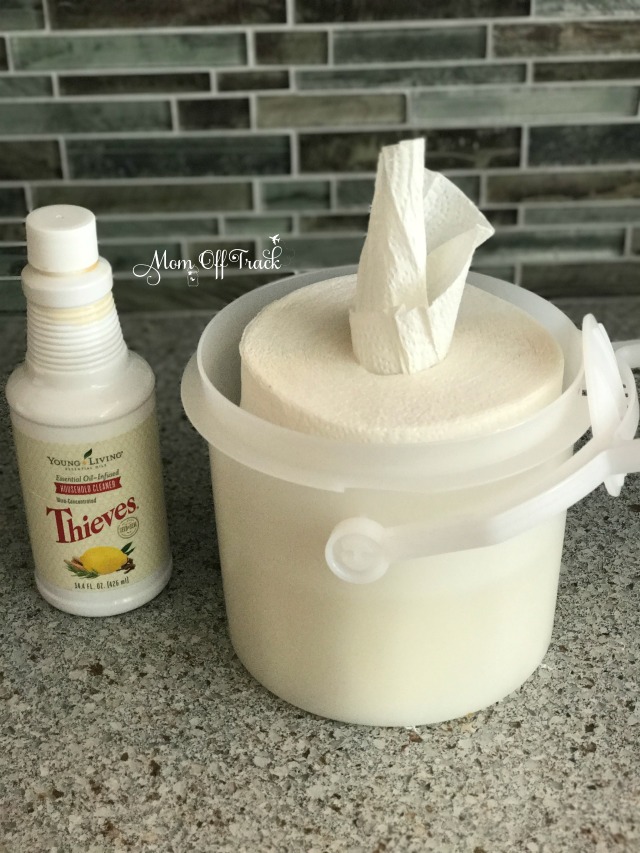 diy cleaning wipes place paper towel in container